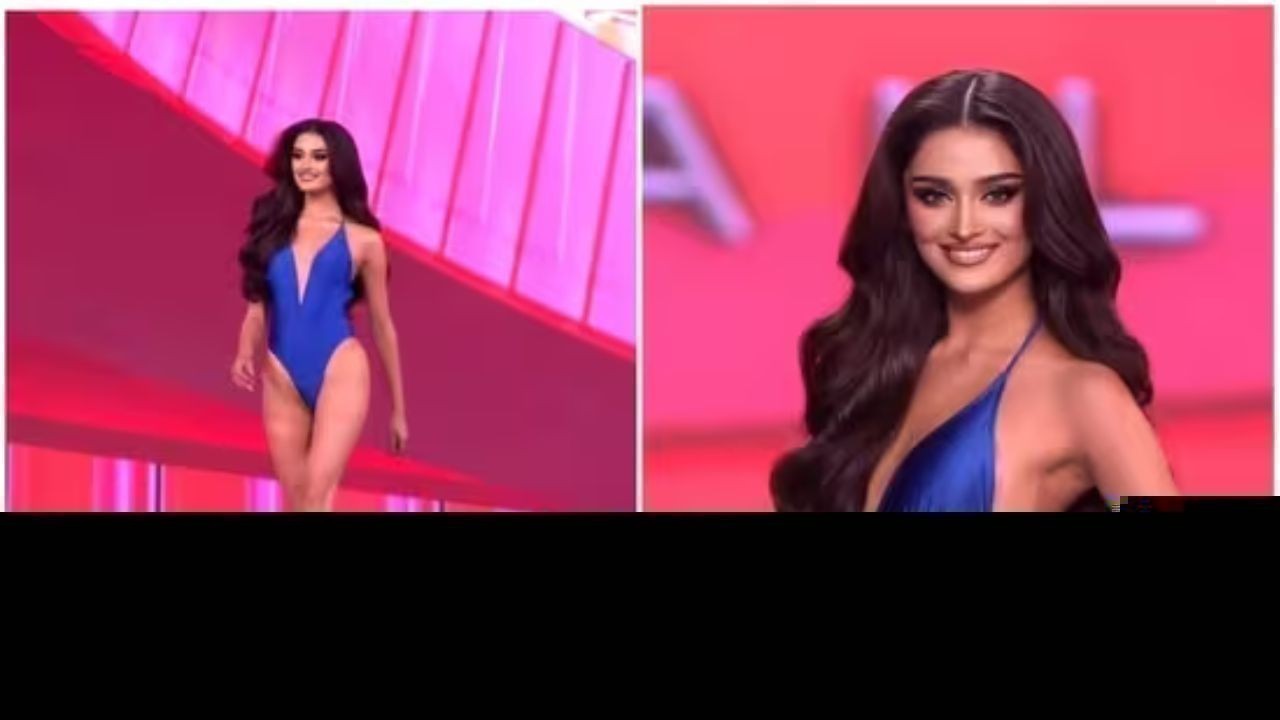 Miss India Manika Vishwakarma stuns in electric blue swimsuit at Miss Universe 2025
